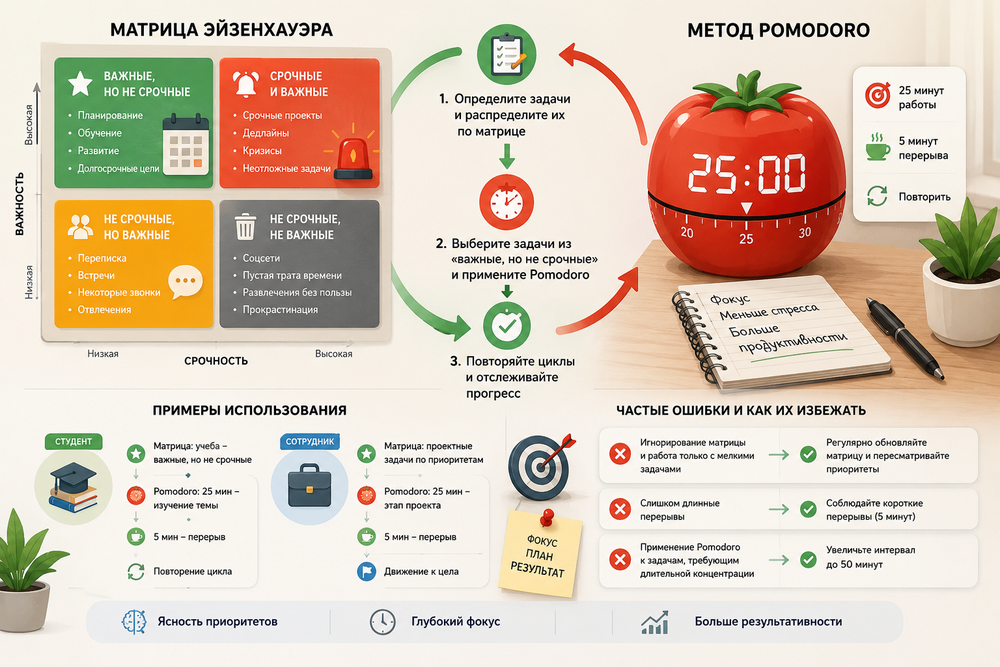 Как преодолеть прокрастинацию: матрица Эйзенхауэра и Pomodoro