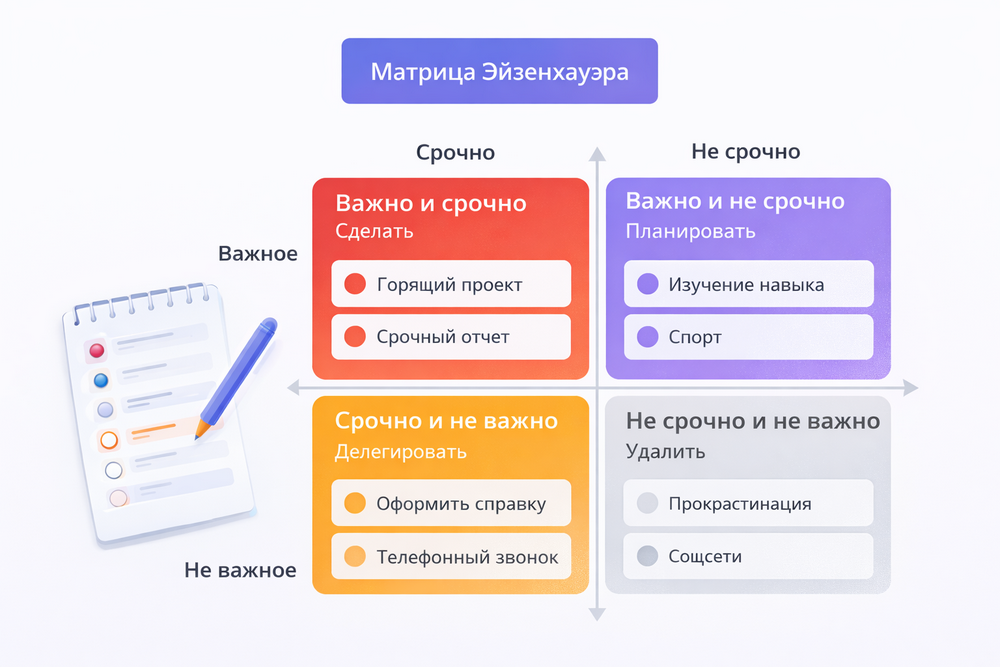 Матрица Эйзенхауэра онлайн — приоритизация задач по срочности и важности