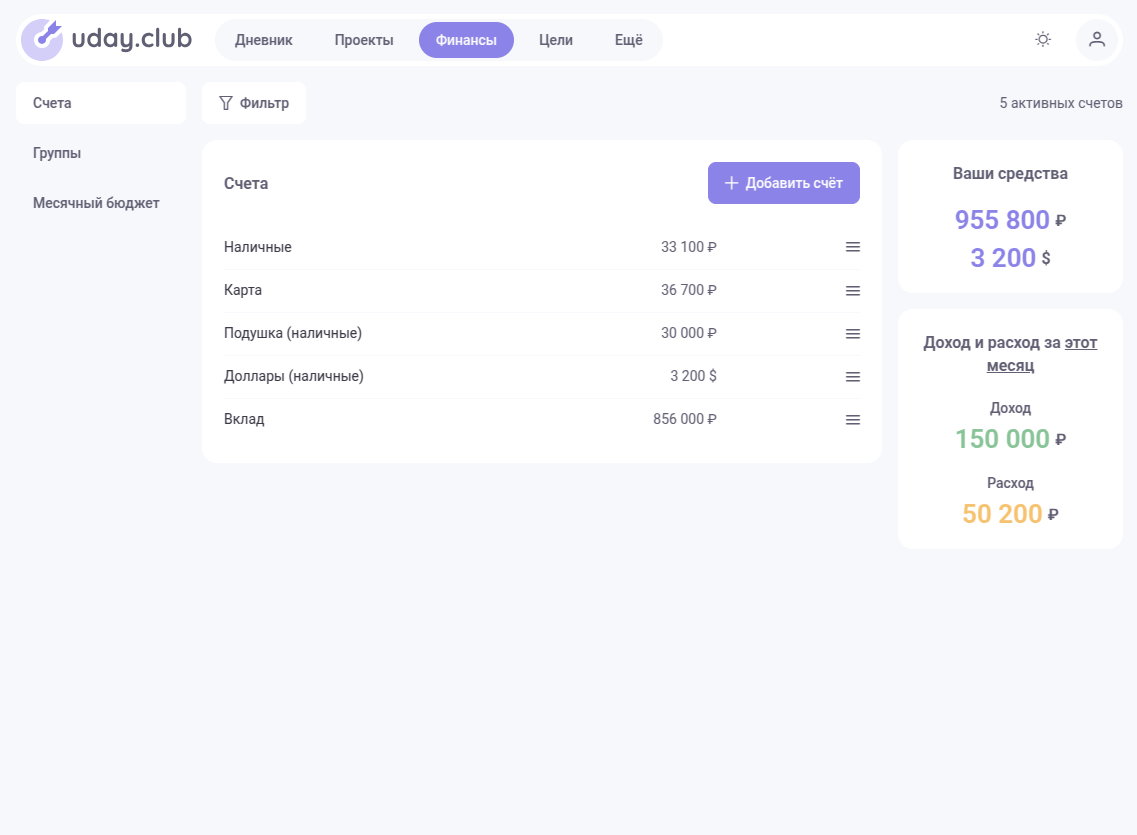 Финансы: счета и баланс
